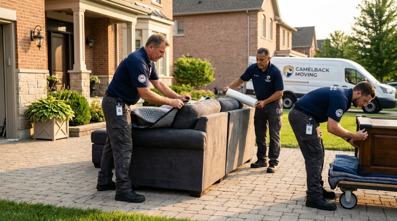 Large estate moving crew wrapping furniture in Cottage Grove, MN