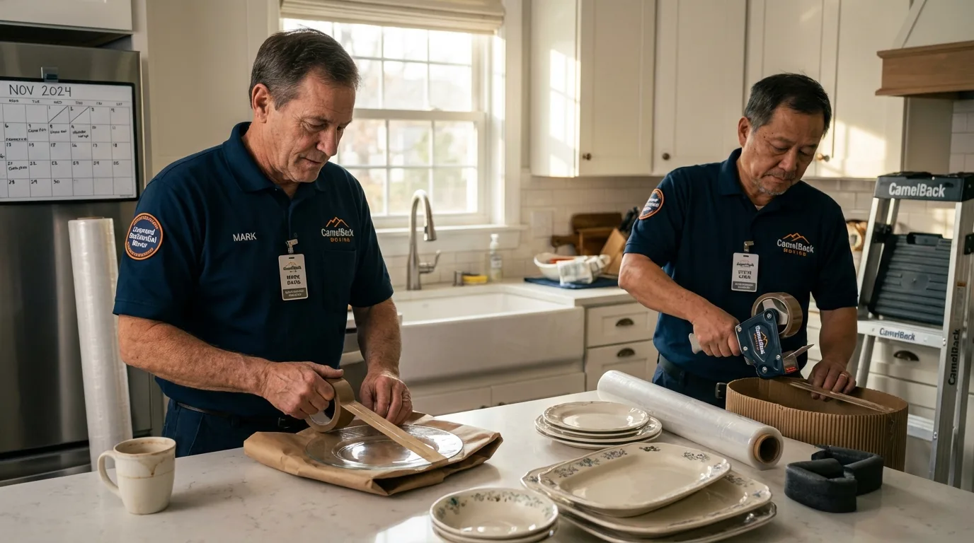 Professional crew packing kitchen dishware in Cottage Grove, MN